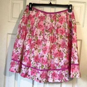 Vintage Liz Claiborne 90s Y2K Bright Pink Floral Cotton A Line Skirt  Size 10 P